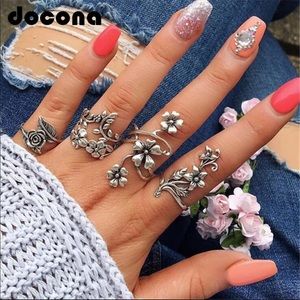 Vintage Rose Flower Rings Set